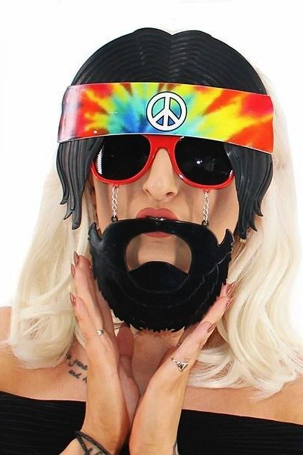 Siyah Saçlı Bandana Hippi Parti Gözlüğü