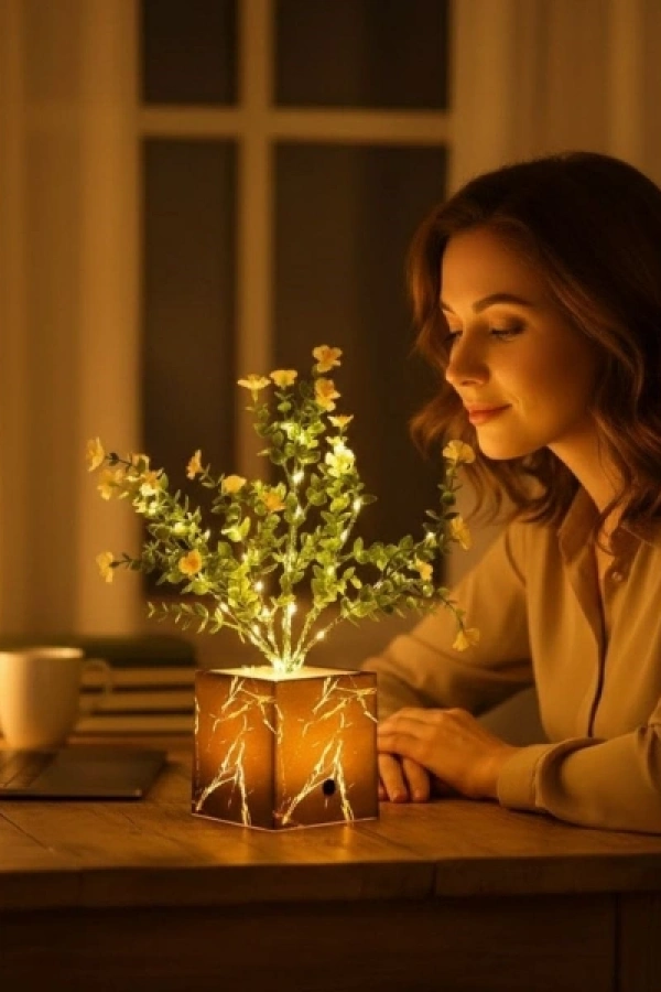 Siyah Saksılı LED Yapay Çiçek