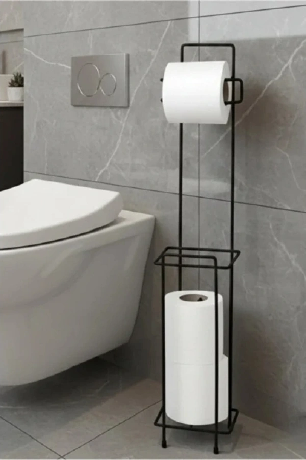 Siyah Standlı Yedek Hazneli Tuvalet Kağıtlığı