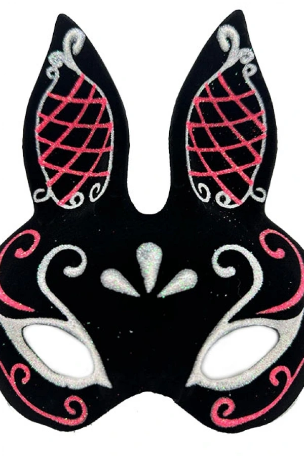 Siyah Süet Tavşan Maskesi Simli