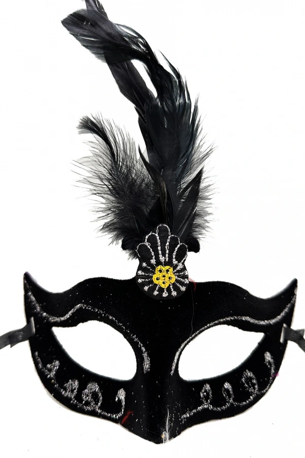 Siyah Tüylü Süet Parti Maskesi