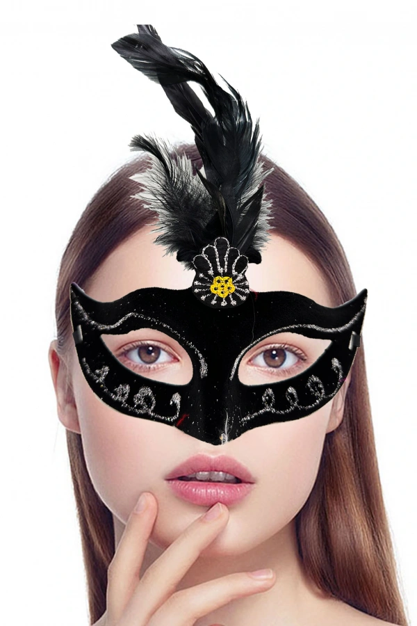 Siyah Tüylü Süet Parti Maskesi