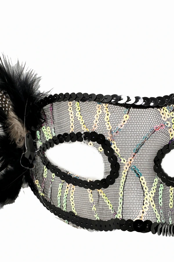 Siyah Yandan Tüylü Pul Payet Maskesi