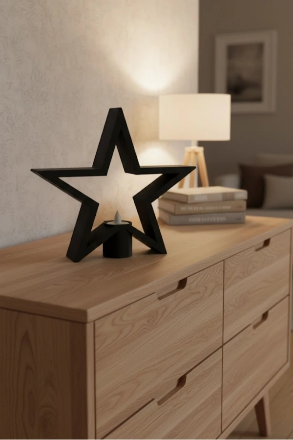 Siyah Yıldız Şeklinde Mumluk Loş Işık Dekor Aksesuarı