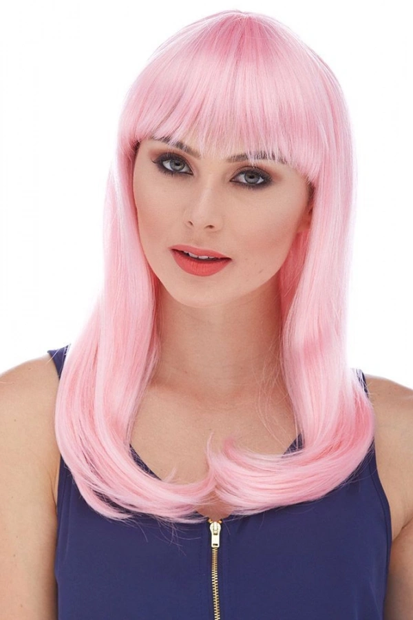Soft Pembe Renk Uzun Düz Parti Peruğu