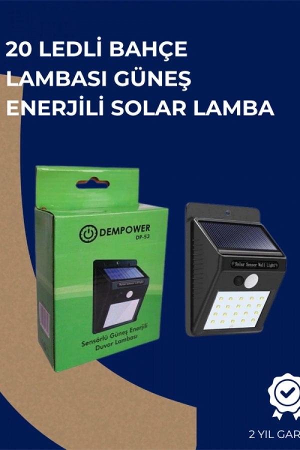 Solar Enerjili 20 LED Duvar Lambası | Hareket Sensörlü, Su Geçirmez, Kablo Gerektirmez