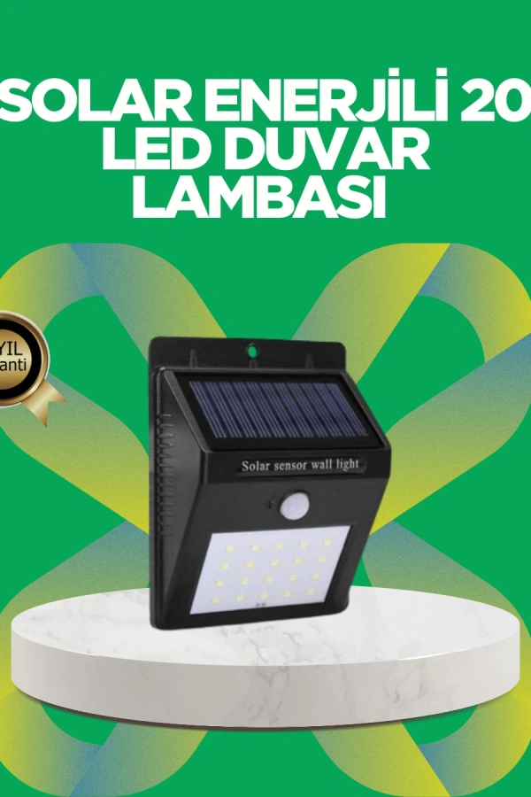Solar Enerjili 20 LED Hareket Sensörlü Duvar Lambası