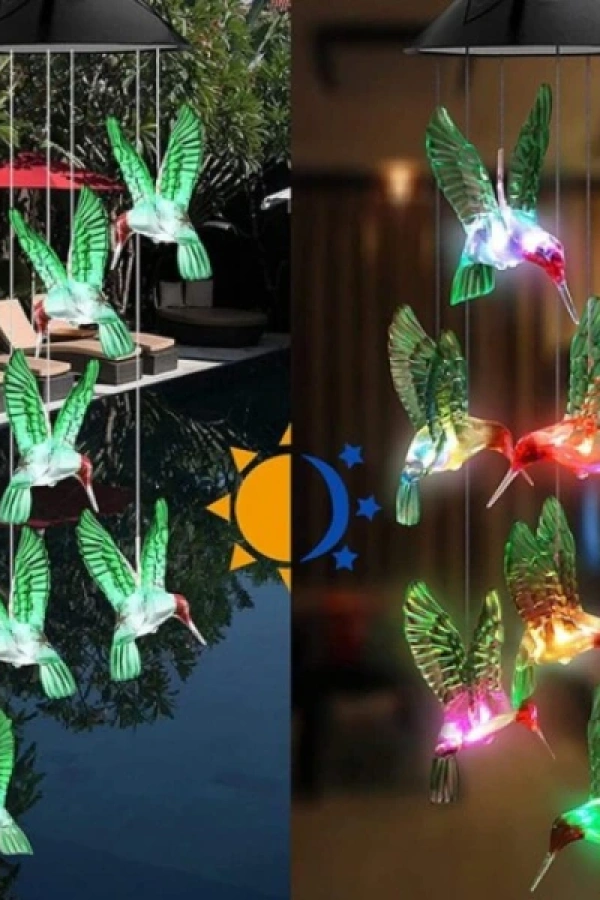 Solar Led Işıklı Kuşlu Bahçe Dekoru 6 Ledli,Renkli Işık
