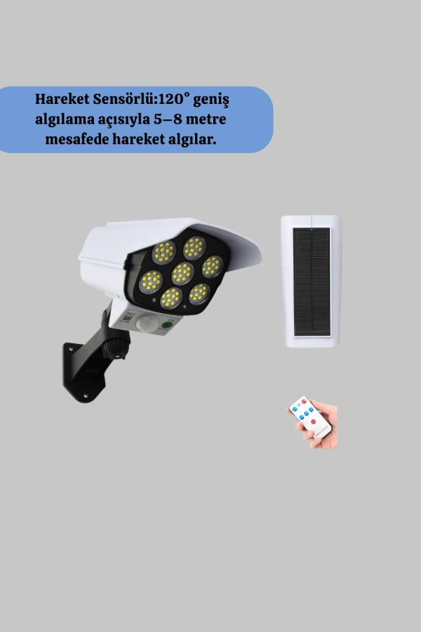 Solar Şarjlı Hareket Sensörlü LED Dış Mekan Lambası Kamera Tasarımlı Güvenlik Işığı