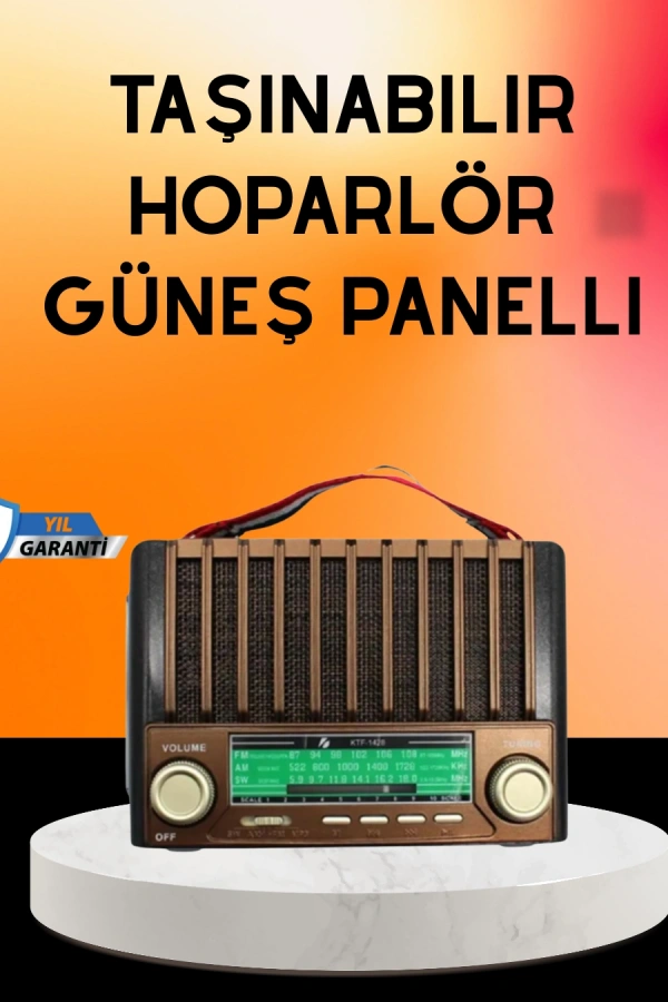 Solar Şarjlı Taşınabilir Radyo Bluetooth Hoparlör USB SD Destekli