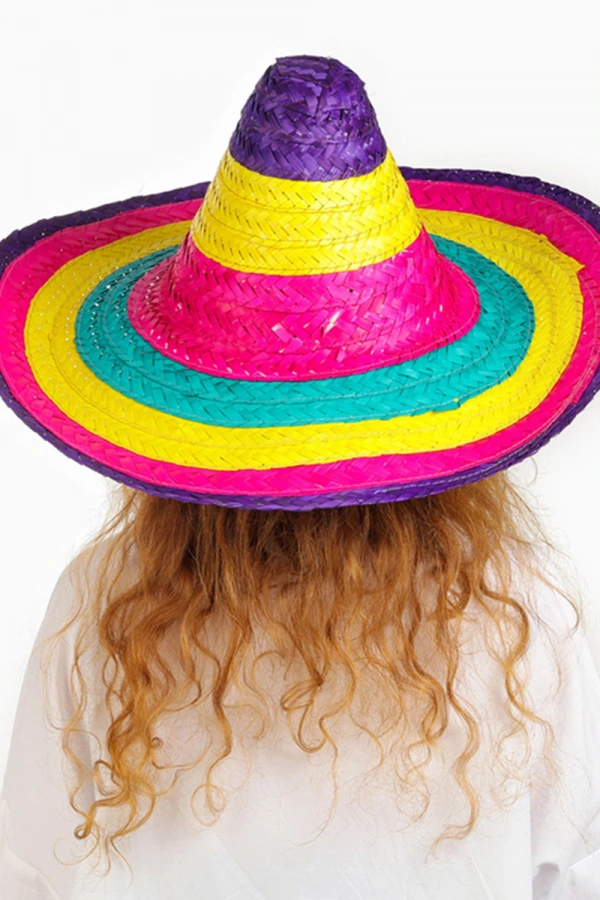 Sombrero Meksika Şapkası Renkli Örme Hasır Çocuk Boy