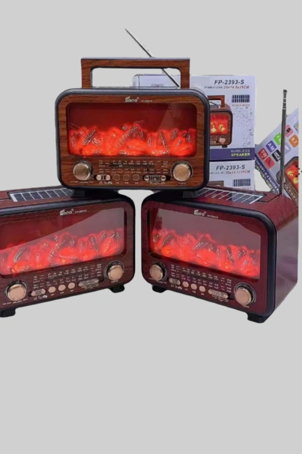 Şömine Alev Işıklı Solar Bluetooth Hoparlör – 7W Güçlü Ses, FM Radyo