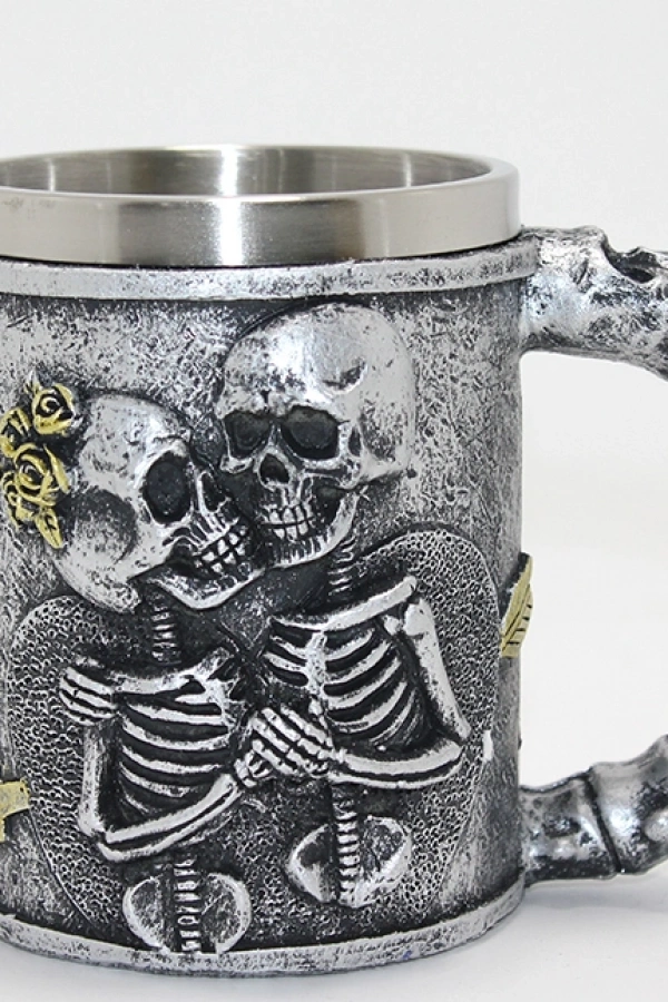 Sonsuz Aşk İskelet Tasarımlı 3D Kabartmalı Çelik Kupa Bardak