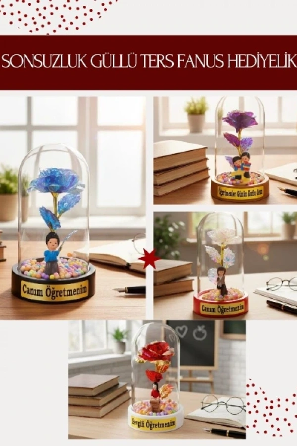 Sonsuzluk Güllü Ters Fanus - Öğretmenler Günü Hediyesi