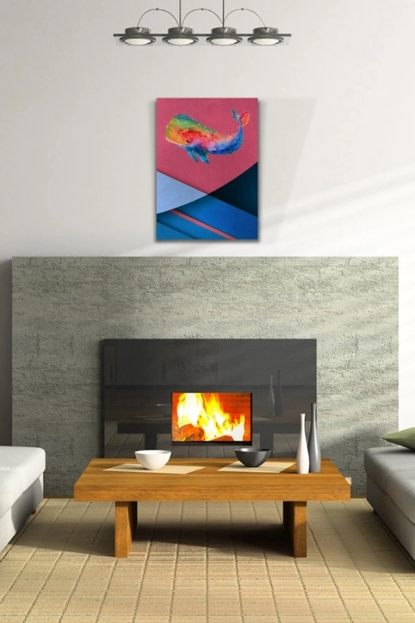 Soyut Balina , Pastel Renklerde Kanvas Tablo 50 x 70