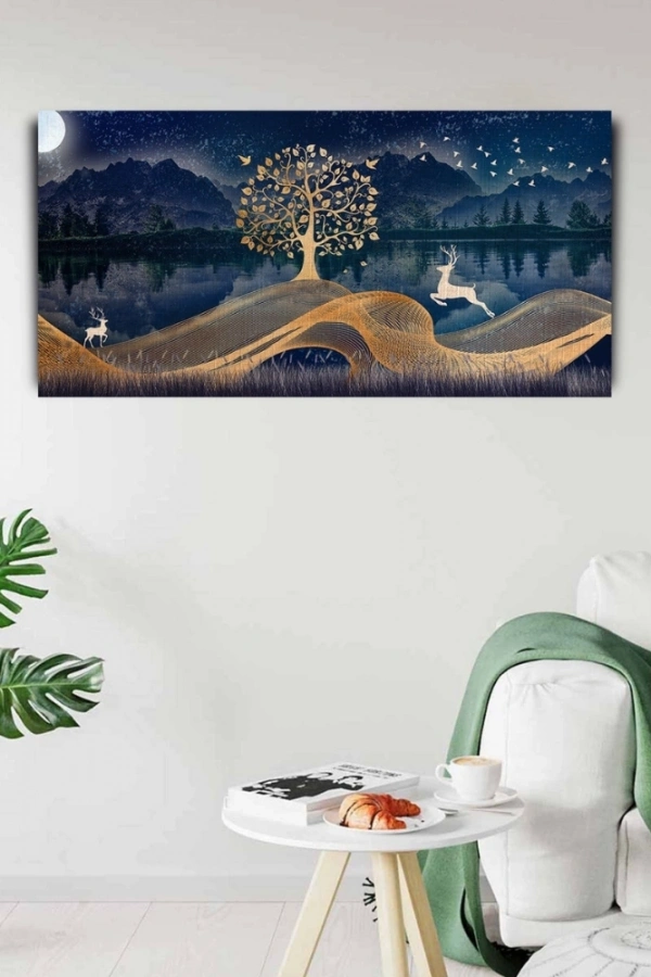 Soyut , Göl ve Dağ Manzarası Kanvas Tablo  60 x 120