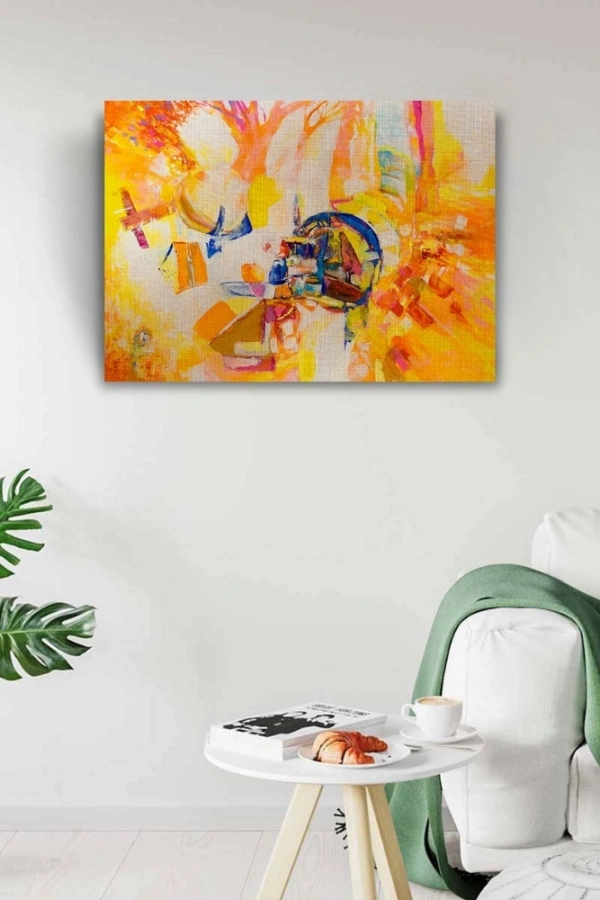 Soyut, Sarı Tonlarda Ormanda Kamp, Kanvas Tablo 50 x 70