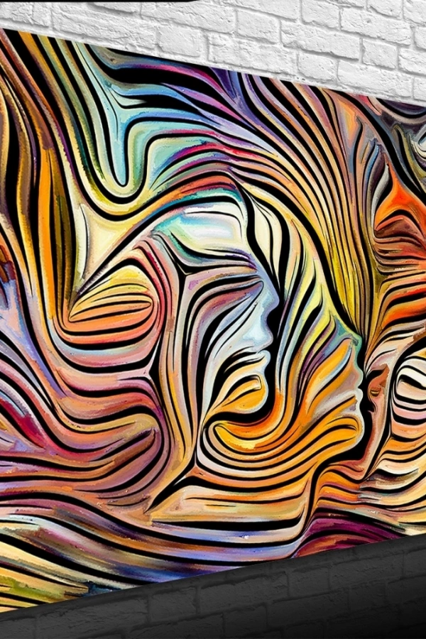 Soyut , Turuncu ve Mavi Tonlar Face Kanvas Tablo 50 x 70