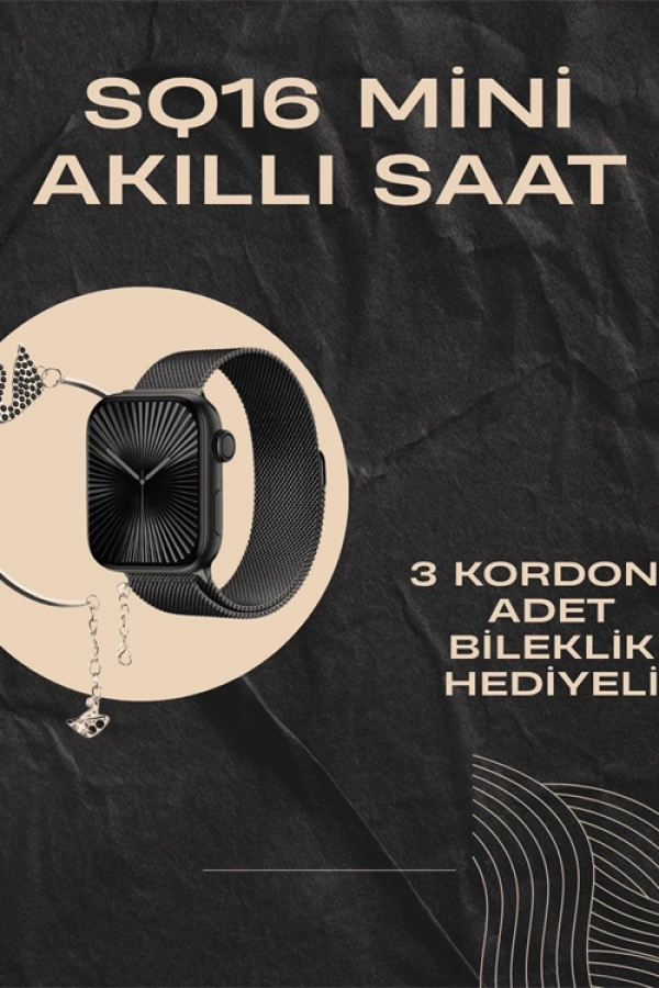 SQ-16 Mini Series 10 Akıllı Saat | Şık ve Hafif Tasarım, 3 Kordon Seçeneği