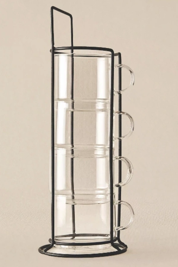 Standlı Borosilikat 4lü Fincan Seti