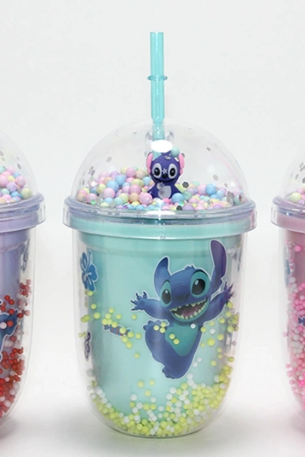 Stitch Figürlü Pipetli Kapaklı Kupa Bardak