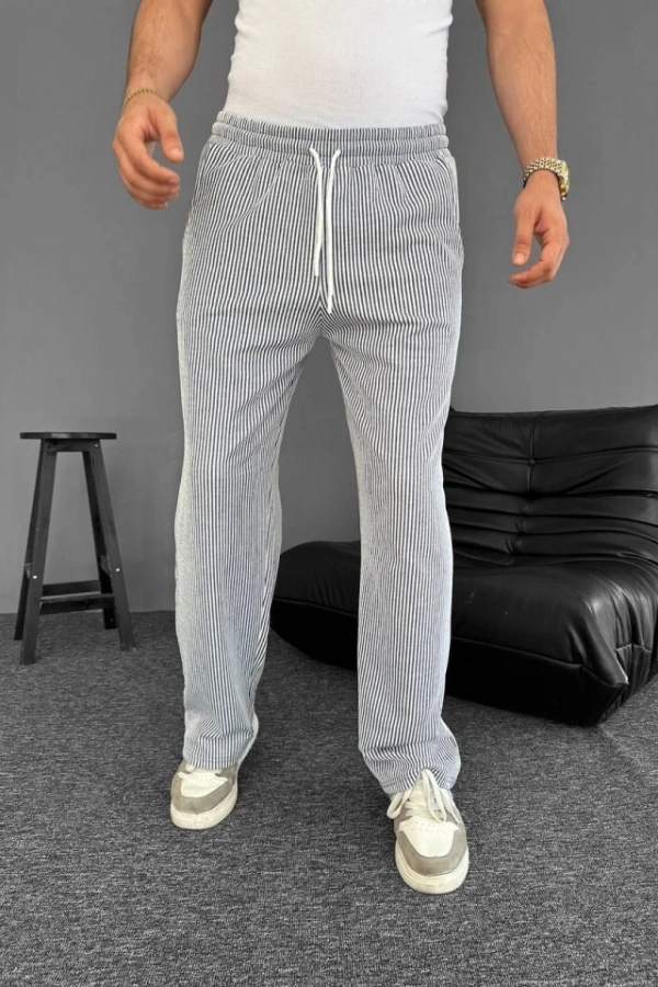 Su Yolu Çizgili Cepli Pantalon - Gri