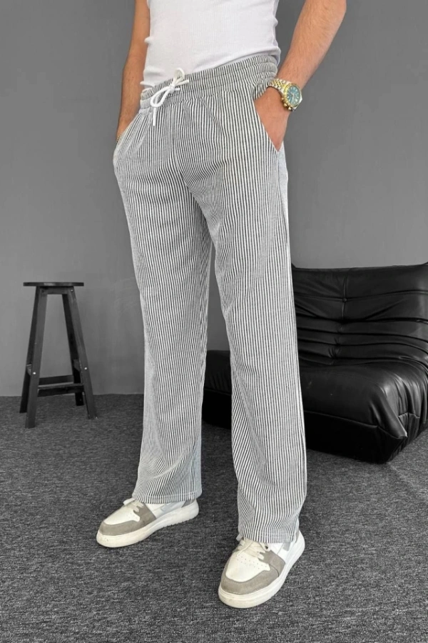 Su Yolu Çizgili Cepli Pantalon - Gri