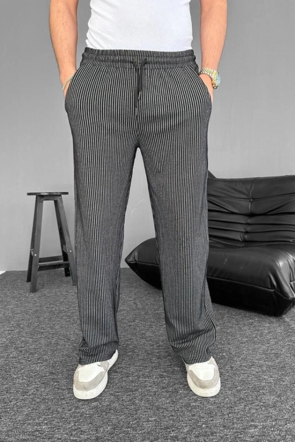 Su Yolu Çizgili Cepli Pantalon - Siyah