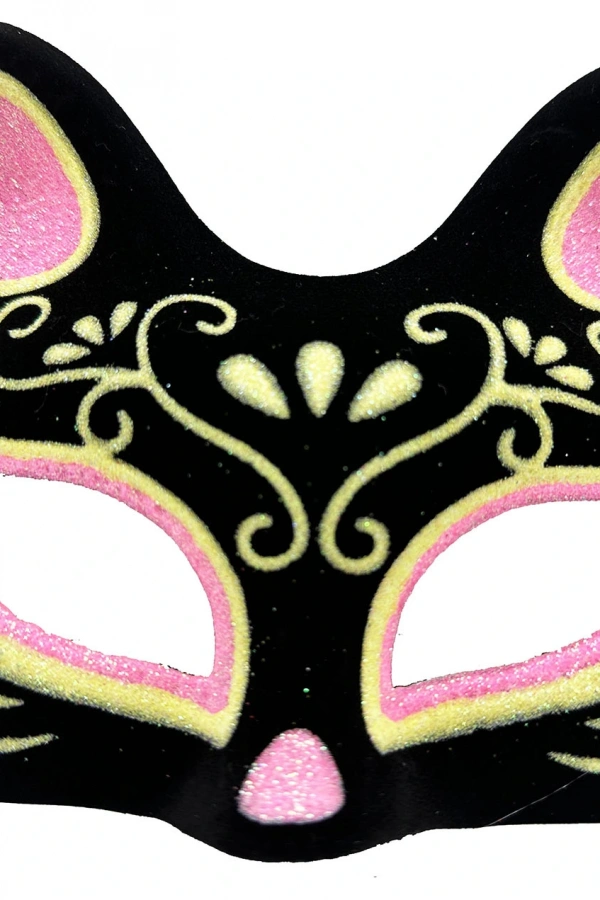 Süet Pembe Sarı Kedi Maskesi