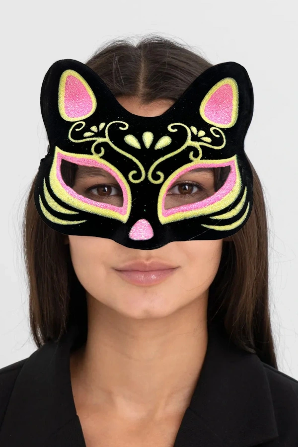 Süet Pembe Sarı Kedi Maskesi