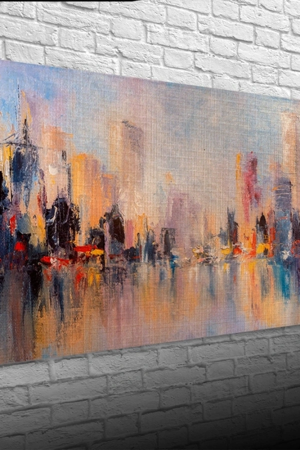 Suya aksetmiş Şehir Silueti Kanvas Tablo 60 x 120