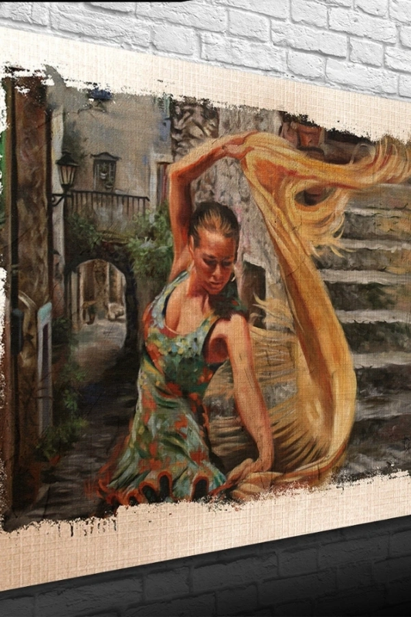 Taş Merdivenlerde Dans Eden Kız Yağlıboya Kanvas Tablo 50 x 70
