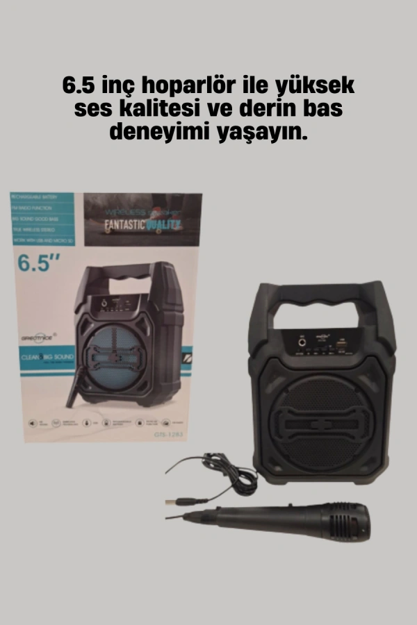Taşınabilir 6.5” Bluetooth Hoparlör USB TF Kart Mikrofonlu Şarjlı Sistem