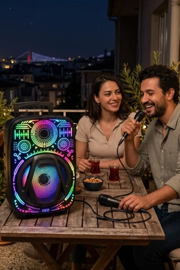 Taşınabilir Bluetooth Speaker Mikrofonlu RGB Işıklı Karaoke Ses Sistemi