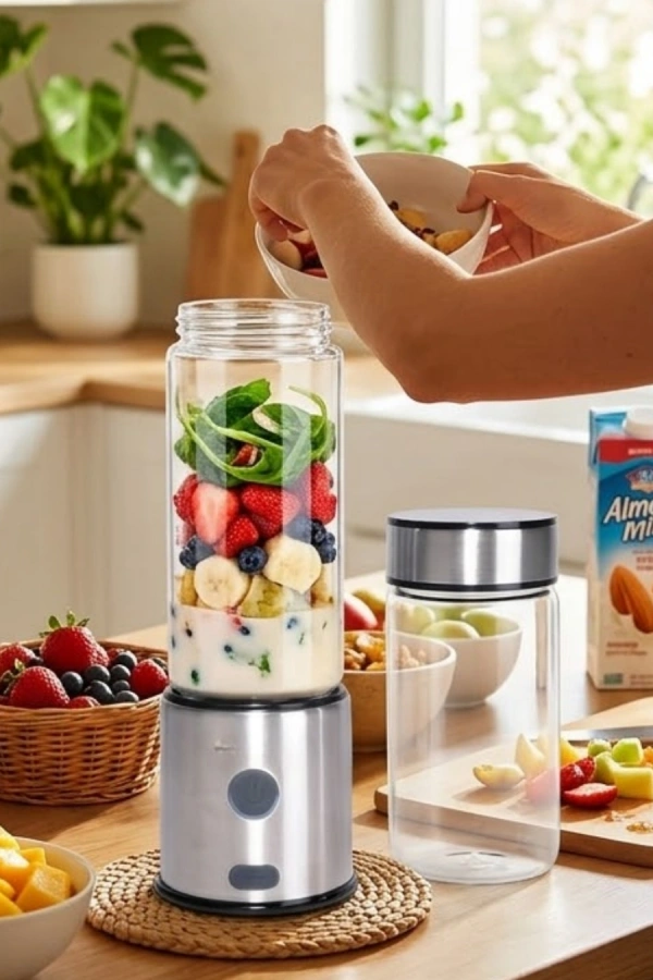 Taşınabilir Cam Blender 450 ml 350 ml Çift Hazneli Smoothie Blender