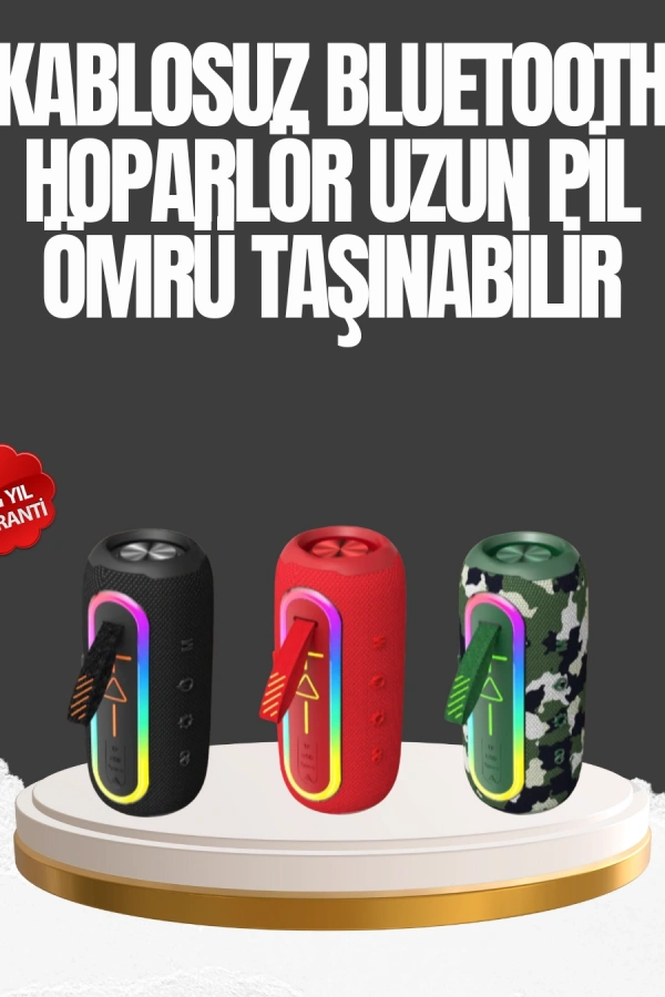 Taşınabilir Şarjlı Bluetooth Hoparlör Güçlü Bas