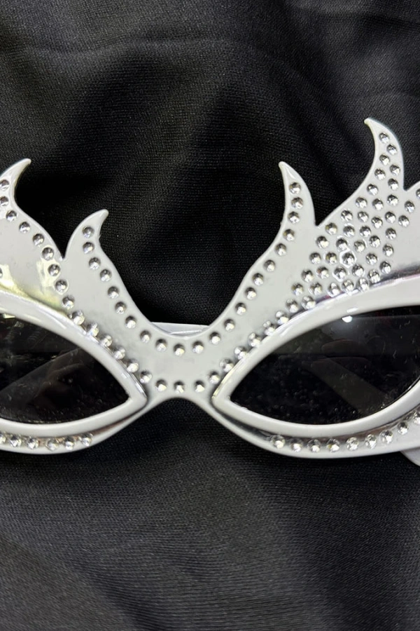 Taşlı Beyaz Alev Parti Gözlüğü