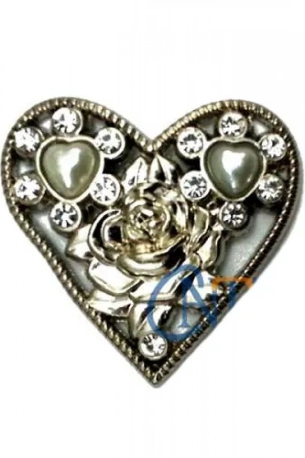 Taşlı Kalp Broş, Kutu, Sandık Süsü - Nikel, 10 Adet