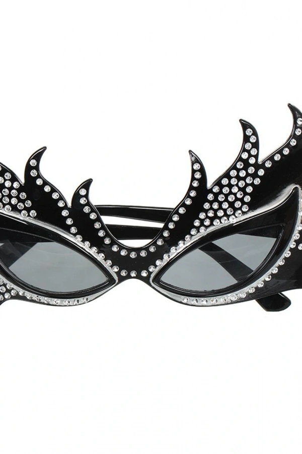 Taşlı Siyah Alev Parti Gözlüğü