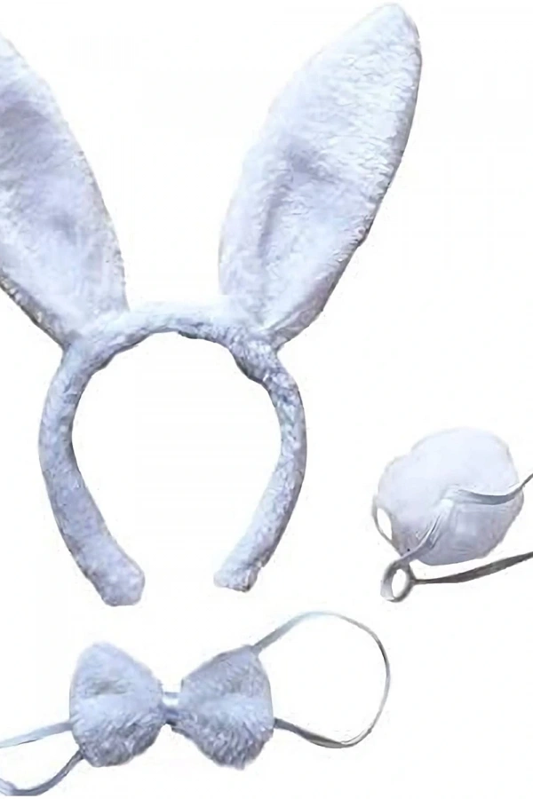 Tavşan Kostüm Seti Taç Papyon Kuyruk Beyaz Renk