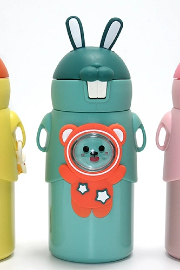 Tavşan Kulaklı Sevimli Ayı Figürlü Çelik Termos