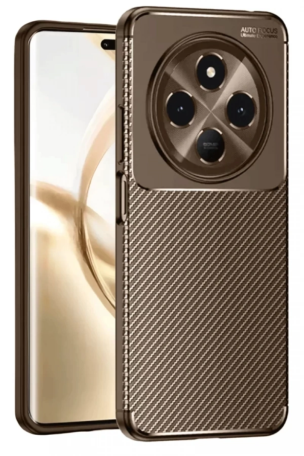 Tecno Spark 30C Kılıf Auto Focus Karbon Kapak - Kahverengi