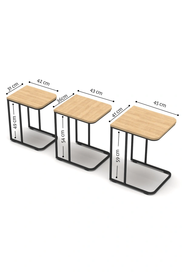 Tekerlekli 3lü Zigon Sehpa