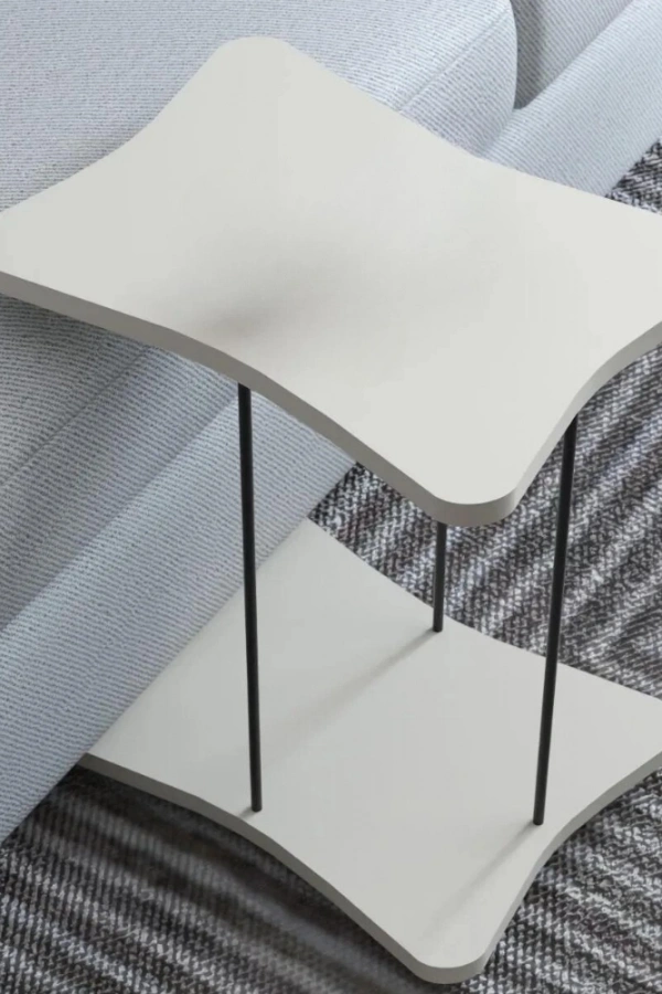 Yan Sehpa Tekerlekli Servis Sehpası HND Krem