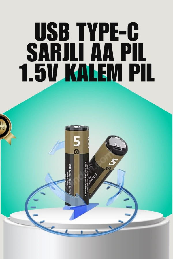 Tekrar Şarj Edilebilir AA USB Type-C Pil | 1000+ Döngü | 1.5V Sabit Voltaj