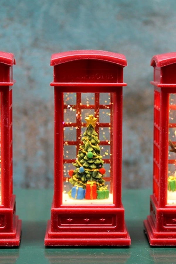 Telefon Kulübeli Işıklı Kar Küresi Kırmızı Tasarım