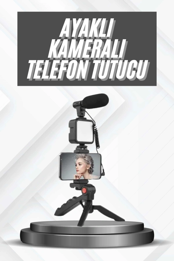 Telefon Tutucu Mikrofonlu Işıklı Youtuber Video Kayıt