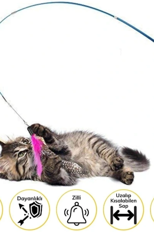 Teleskopik Zilli Ve Tüylü Kedi Oyuncağı