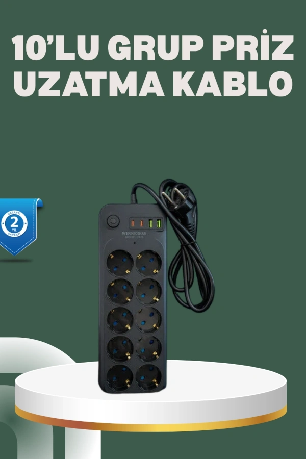 Termal Koruma Sistemli USB Type-C 10’lu Grup Priz 2m 2500W Güç Kapasiteli