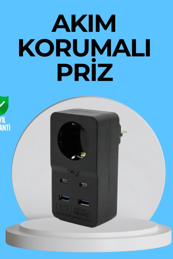 Termal Korumalı Priz Otomatik Çocuk Kilidi 4 USB Type C
